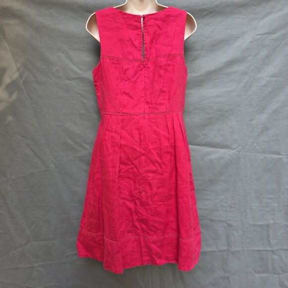 Boden WW256 100% Linen Berry Red Dress Sleeveless Eyelet Detail A-Line Classic - Picture 2 of 5
